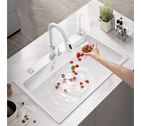 Fregadero bajo encimera de Cuarzo Blanco de una cubeta, Fregadero de Bar con Grifo extraíble, Juego de Fregadero para casa, Hotel, cafetería (tamaño: 68 x 46 cm)