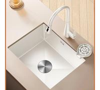 Fregadero blanco de un seno, fregadero de cocina de acero inoxidable, fregadero bajo encimera, fregadero de barra; grifo extraíble para facilitar la limpieza de diversos objetos. (Size : 50x40cm(19.6