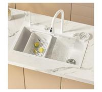 Fregadero Cascada, Fregadero Multifuncional de Acero Inoxidable Blanco 304 de una cubeta, mandos de sobremesa, controlable frío y Caliente, con Grifo retráctil, múltiples Accesorios (85 * 45 * 22cm)