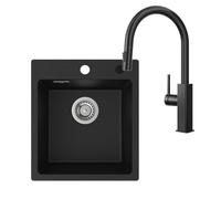 Fregadero CECIPA de granito negro de 40 x 45 cm con grifo extraíble de acero inoxidable