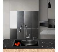 Fregadero Cocina 1 Seno 80 x 50cm,Fregadero de cocina negro de acero inoxidable con grifo de extracción Fregadero Sobre Encimera o Enrasado con Sifón Dispensador de Jabón y Juego de Desagüe