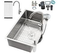 Fregadero Cocina 1 Seno, Acero Inoxidable Fregadero Con Escurreplatos Y Dispensador De Jabón, Fregadero De Cocina Pequeño Con 2 Agujeros Pretaladrados, Fregadero Sobre Encimera O Enrasado(Silver#2,70x