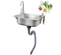 Fregadero Cocina 1 seno con Grifo, Lavabo de Baño Pequeño Montado en la Pared, Mini Lavabos Pequeños, Fregadero de Acero Inoxidable 304 , Lavabo Suspendido, para Lavar, Jardín, Restaurante y Bar ( Siz