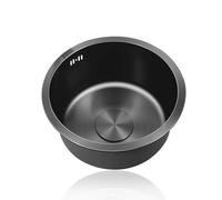 Fregadero Cocina 1 Seno,Pileta de Cocina Negro Redondo,Lavadero Cocina Inox,Pila de Cocina PequeñO con Drenaje,Formas de Instalar Sobre Encimera/Bajo Encimera (Ø 42cm)