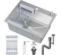 Fregadero Cocina 55 x 45cm,Fregadero Cocina en Acero Inoxidable,Fregadero Bajo Encimera o Sobre Encimera con Filtro de Drenaje,Sifón e Juego de Desagüe