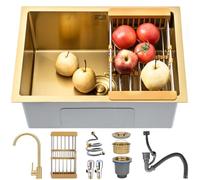 Fregadero Cocina 55x40cm,fregadero de cocina dorado,Fregadero de acero inoxidable 201,fregadero cocina con escurridor y sifón,fregadero de cocina,1 fregadero empotrado