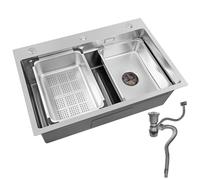 Fregadero Cocina 68 x 45cm con 1 seno en Acero Inoxidable, Fregadero Bajo Encimera o Sobre Encimera con Filtro de Drenaje (Plateado)