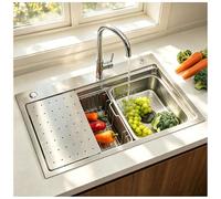 Fregadero Cocina 80 x 50cm,pila Acero Inoxidable brushed 1 Seno,Fregadero Bajo Encimera o Sobre Encimera, Gran Pila con Sifón, Escurridor, Dispensador de jabón