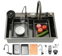 Fregadero Cocina 80x50cm, Fregadero Cocina en Acero Inoxidable, Fregadero Cocina 1 seno, Multifuncional Fregadero Grande, Incluye Grifo, Filtro de Drenaje, Tabla de Cortar, Sifón, Kitchen Sink