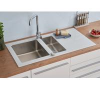 Fregadero Cocina Cristal Acero Inox Lavabo 100 x 50 Blanco respekta New York