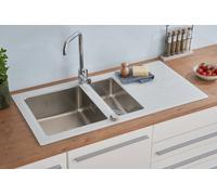 Fregadero Cocina Cristal Acero Inox Lavabo 100 x 50 Blanco respekta New York
