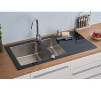 Fregadero Cocina Cristal Acero Inox Lavabo 100 x 50 Negro respekta New York