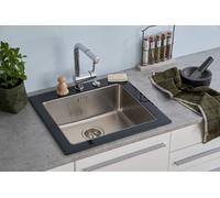 Fregadero Cocina Cristal Acero Inox Lavabo 55 x 53 Negro respekta New York