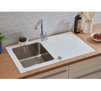 Fregadero Cocina Cristal Acero Inox Lavabo 86 x 50 Blanco respekta New York
