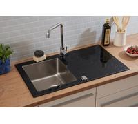 Fregadero Cocina Cristal Acero Inox Lavabo 86 x 50 Negro respekta New York