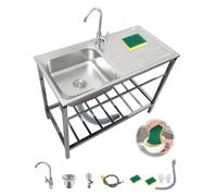Fregadero Cocina fregadero Exterior Jardin lavamanos Portatil Con Kit De Drenaje + Grifo Fregadero Fregaderos Comerciales Fácil De Limpiar Color Acero Inoxidable para Cocina Restaurante Garaje