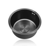 Fregadero Cocina PequeñO,Pileta de Cocina Negro Redondo,Lavadero1 Seno Inox,Pila con Drenaje,Formas de Instalar Sobre Encimera/Bajo Encimera (Ø 40cm)