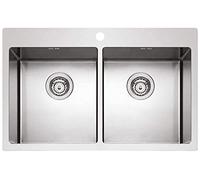 Fregadero cocina Plados SR7520 de acero inoxidable satinado con dos bañeras para instalación Filotop