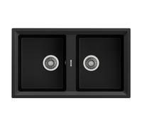 Fregadero cocina teka stone sobre encimera 2 senos con sifón 86x51 cm granito negro mueble a partir de 90 cm