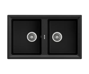 Fregadero cocina teka stone sobre encimera 2 senos con sifón 86x51 cm granito negro mueble a partir de 90 cm