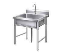Fregadero comercial de acero con tubo de drenaje de grifo y filtro protector contra salpicaduras, ideal para cocina, lavandería y gas (60 x 60 x 80 cm)