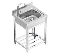 Fregadero Comercial de Acero Inoxidable, 55 × 50 × 94 cm Fregadero de Cocina Independiente con Grifo para Exterior, Fregaderos Industriales con Patas Acero para Cocina, Restaurante, Garaje, Jardín