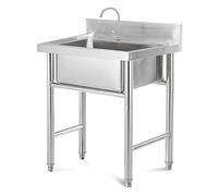Fregadero comercial de acero inoxidable con 1 compartimento, estación de fregadero de cocina con lavabo profundo, fregadero utilitario para lavandería, garaje, bar, restaurante