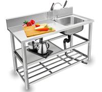 Fregadero comercial de acero inoxidable con Bacplash, de pie, de un solo cuenco, industrial, para restaurante (cuenco derecho de 90 cm), fácil de limpiar, perfecto para alimentos