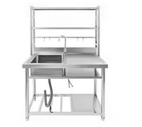 Fregadero comercial de acero inoxidable con fregadero y accesorios, para exteriores, interior, restaurante, 100 x 50 x 160 cm (A)