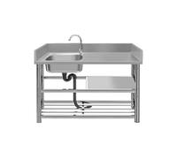 Fregadero Comercial De Acero Inoxidable Con Grifo De Agua Fría Y Caliente, De Pie, De Un Solo Seno, Para Garaje, Lavadero, Exterior, Restaurante O Estación De Trabaj(C-100*50*80 Cm Cuenco Izquierdo)