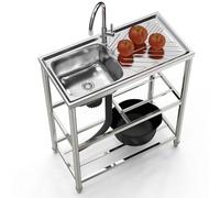 Fregadero comercial de acero inoxidable con grifo giratorio de 60°, diseño independiente para cocina, uso al aire libre, Clete Draina, dimensiones: 100 x 50 x 82 cm y 33 x 38 x 82 cm