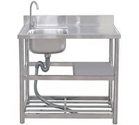 Fregadero comercial de acero inoxidable con pie de un solo cuenco, incluye grifo frío simple y estantes de almacenamiento, ideal para restaurante, cocina y garaje