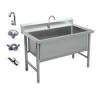 Fregadero comercial de acero inoxidable de 31.5 x 23.6 pulgadas con grifo, fregadero profundo para ropa sucia para el hogar y el negocio, diseño independiente, ideal para cocinas y talleres