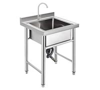 Fregadero comercial de acero inoxidable, independiente, lavabo de un solo cuenco con grifo de agua fría, fregadero interior y exterior, para cocina y baño estilo granja
