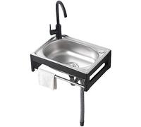 Fregadero Comercial de Acero Inoxidable,Lavabo de Pared Para Lavabo Pequeño Rectangular, Fregaderos de Cocin con Grifo Para Cocina Restaurante Garaje Jardín (38x33x21cm / 14.96x12.99x8.27in)