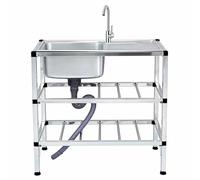 Fregadero comercial de acero inoxidable para restaurante, fregadero de cocina de un solo tazón con doble estante de almacenamiento, fregadero de catering con drenaje y agujero para grifo para uso en