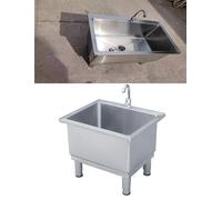 Fregadero comercial de acero inoxidable resistente con grifo, ideal para escuelas, obras de construcción y limpieza industrial