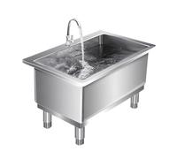 Fregadero comercial independiente de acero inoxidable 304 con grifo y colador, apto para cocina/comedor/garaje, duradero, fácil de limpiar, color plata, dimensiones: 60 x，Silver 50x50x50cm/20x20x20in