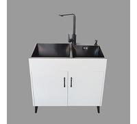 Fregadero comercial independiente Utili con gabinete, juego de fregadero de cocina para interiores y exteriores, lavadero, incluye grifo de agua fría y caliente (blanco)