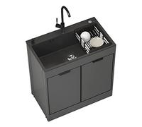 Fregadero comercial negro Utili con gabinete, portátil de un solo tazón de cocina y baño, combo de vani con grifo, montado en la pared, ideal para uso en interiores y exteriores, perfecto para