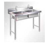 Fregadero Comercial Para Hostelería Con Grifo Monomando De Agua Fría, De Pie, De Un Solo Seno, Ideal Para Garajes, Lavaderos Y Restaurantes Al Aire Libre. Medidas: 1(Bol Doble-140 X 70 X 80 Cm)