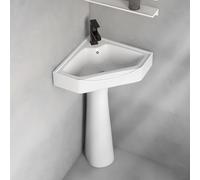 Fregadero compacto de cerámica blanca brillante, lavabo esquinero de porcelana vítrea, ahorro de espacio, encimera de pie para baño, guardarropa y balcón, diseño elegante