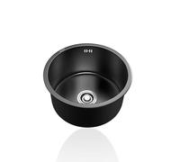 Fregadero compacto redondo de acero inoxidable negro mini fregadero de cocina para bar y restaurante, fregadero de caravana con escurridor y desbordamiento empotrado/montaje superior (Ø 40 cm)