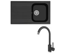 Fregadero compuesto de cocina PLADOS modelo PL0861 una bañera + mezclador monomando Zeus negro mate