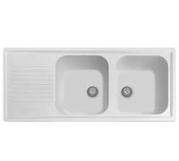 Fregadero compuesto Plados PL1162 dos bañeras más gotero + tabla de cortar madera (blanco polar)