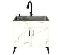 Fregadero con gabinete de acero inoxidable para lavadero, estadísticas de lavado de manos con negro extraíble Fau espacioso Vani Sto para cocina, baño y uso comercial