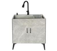 Fregadero con gabinete, fregadero de acero inoxidable para cuarto de lavado con extraíble negro, amplio vani para cocina, baño y uso comercial, incluye carrito Sto