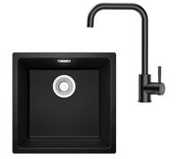 Fregadero con grifo, fregadero de cocina negro, fregadero de cocina negro, fregadero negro, fregadero de cocina rectangular, fregadero de granito negro, moderno juego de fregadero empotrable