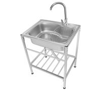 Fregadero de acero inoxidable 304 con cesta, Fregadero comercial con un cuenco, Fregadero independiente con grifo de agua fría y caliente