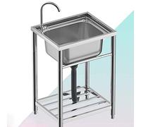 Fregadero de Acero Inoxidable 304 - Juego de Fregadero de Cocina para Restaurante Comercial con Grifo - Lavabo de Mano para Lavado en casa, Cuarto de Lavado, Barra de Garaje (Color: Plata, t